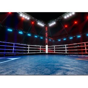 Qian Boxing Ring Backdrop Boxing Ring Boxing Arena Stage Lights Sport Photo Background for Baby Shower Birthday Cake Table Decor Kids Photoshoot Photo Studio Props 7x5ft