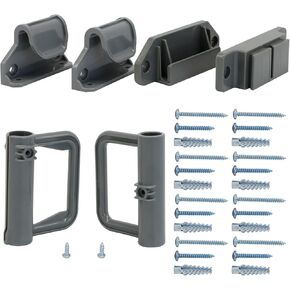 Retractable Baby Gate Hardware, Pet Gate with Cat Door Wide Baby Gate Replacement Parts Kit, Long Baby Gate Full Set Wall Mounting Accessories - Brackets, Latches, Hooks, Screws, Gray