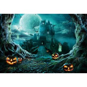 DASHAN 10x8ft Halloween Skull Photo Backdrop Scared Pumpkin in Hunted Woods Photography Backdrop Horrible Graveyard Photo Background Halloween Party Decorations Photo Props