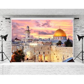 Jerusalem Cityscape Backdrop, Bethlehem Photography Backgrounds, Sunset Dome of The Rock Cityscape Backdrop 7x5ft, Party Room Decor Banner Photo Shooting Props DSFS019