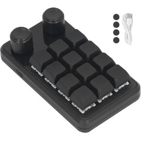 Walfront Mini Gaming Keypad 12 Keys 2 Knobs Blue Switch Black Color Programming Macro Pad with RGB Light for Industry Multiple Customization Supported