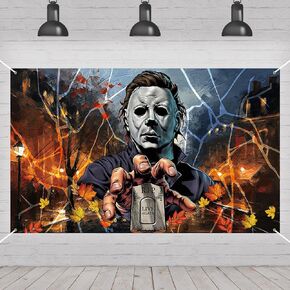 خلفية صورة مايكل مايرز، لافتة الهالوين المخيفة والمخيفة، ديكورات ومستلزمات حفلات عيد الهالوين للمنزل (43 × 71 بوصة) in Kuwait