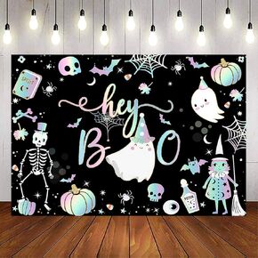 Avezano Hey Boo Halloween Backdrop Kids Cute Ghost Halloween Party Decorations Spooky Boo Banner Little Boo Halloween Photo Background(7x5ft)