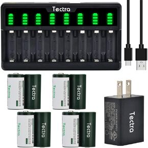 Tectra 4-Packs Professional 123a Rechargeable Battery Charger kit for Arlo Security Cameras(VMK 3200/VMC3030/VMS3330/3430/3530/)