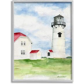 Stupell Industries Chatham Harbor Lighthouse Coastal Cape Destination, Design by Melissa Hyatt LLC Grey Framed Wall Art, 11 x 14, Blue