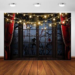 Avezano Halloween Backdrop for Photography Horrible Night Window Scene Background Cemetery Spooky Skeleton Zombie Scary Halloween Party Decorations Photo Booth Banner (7x5ft)