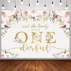 Avezano Isn't She Lovely Isn't She Onederful Backdrop Pink Flowers Gold Dots First Birthday Background Sweet Baby Girl Floral 1st Birthday Party Decorations Photobooth Props (7x5ft, 83x59inch)