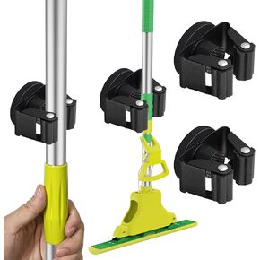 ULIBERMAGNET Magnetic Mop Broom Holder,Heavy Duty Movable Magnetic Tools Holder,Anti-slip Magnetic Mounted Utility Storage Mop Shovel Hanger for Garage, Kitchen, Laundry, Garden(4 Pack/Silver)