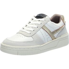 AllSaints Women's VIX Suede Sneaker, White/Gold, 8