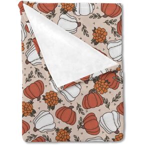 HawSkgFub Boho Fall Orange White Pumpkin Flower Baby Blanket Girl Gift, Autumn Holiday Leaf Flannel Fleece Nursery Bed Blankets, Thanksgiving Soft Lightweight Newborn Infant Toddler Crib Bedding 30x40