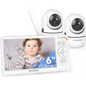 HelloBaby Baby Monitor with 6" World First IPS Screen 30-Hrs Battery, Remote Pan/Tilt/Zoom Camera, No WiFi Video Baby Monitor Camera and Audio, ECO, VOX, 2-Way Talk, Night Vision, 1000ft, Portable