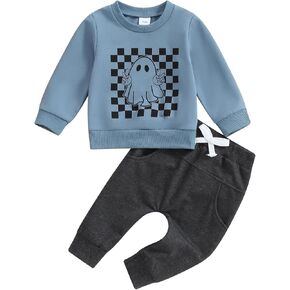 Toddler Baby Boy Halloween Outfit Ghost Pumpkin Long Sleeve Sweatshirt Tops Pants Set Sweatsuit Fall Winter Clothes