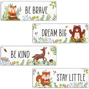 4 Pcs Jungle Animals Wall Decor Sign, Inspirational Quotes Wall Art Decor Gift For Boy Room Girl Room, Safari Themed Wooden Hanging Plaque Sign For Kids Room Playroom Bedroom Nursery Classroom -09