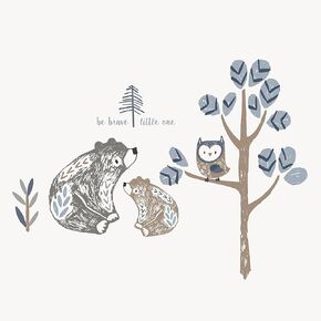 ملصق حائط قابل لإعادة الاستخدام من Levtex Baby - روان - دببة، بومة، جبال، أشجار - رمادي، رمادي داكن، كحلي، أزرق - ملحقات غرف الأطفال - الحجم: 36 × 33 بوصة. in Kuwait