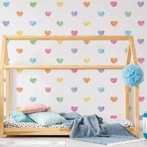 Hearts Multicolored Watercolor Abstract Wall Decals 55 pcs - Rooms and Stickers