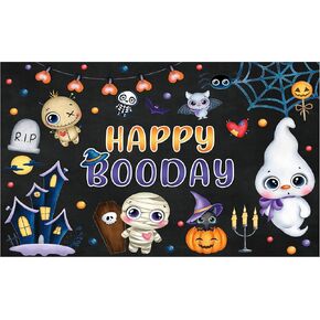 Funnytree Halloween Happy Birthday Party Backdrop Booday Cute Boo Background for Baby Boys Girls Autumn Night Pumpkin Cake Table Decorations Banner Photo Booth Photography Supplies