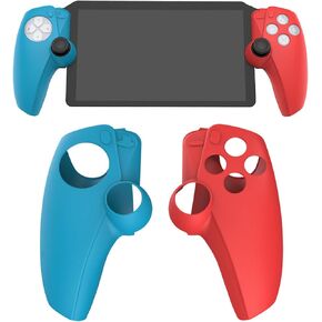 Left and Right Silicone Protective Case Compatible with PS5, Split Soft Rubber Cover Compatible with PlayStation Portal Game Console (Blue+Red)