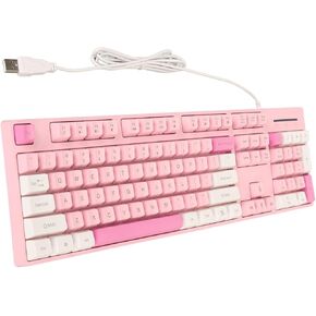 Pink Keyboard, Gaming Keyboard Cute Gaming Keyboard USB Interface Business Keyboard 104 Keys Wired Keyboard 3 Colors Wired Keyboard for XP 7 8 10 11 for OS X (Pink), Generic4wruc05dkp-11