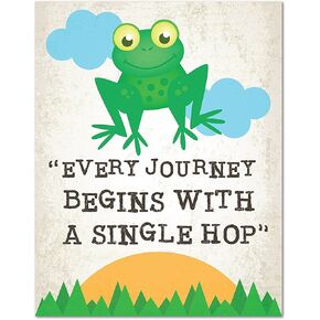 Every journey begins with a single step, nursery decor, 08x10 Inch Print wall decor, playroom decor, motivational quotes, inspirational decor, frog decor, every journey quote,Cute Decor for kids