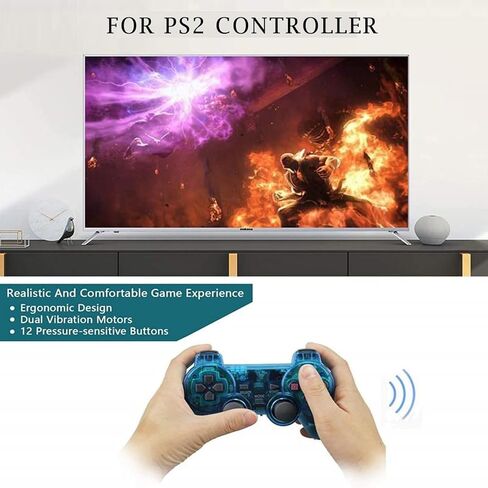 Wireless Controller for PS2,Built-in Dual Vibration 2.4G Gamepad Joystick Compatible for PS2 Controller (Clear Blue) in Saudi Arabia