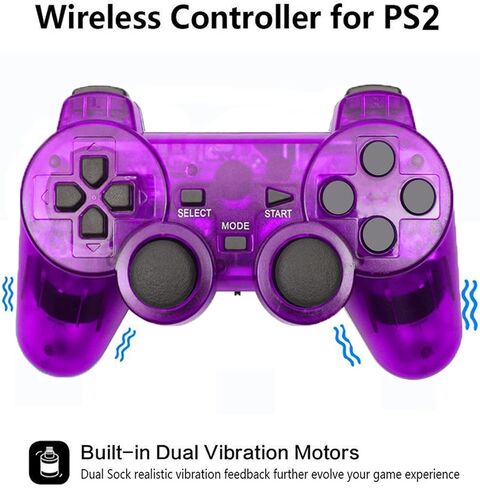 Wireless Controller for PS2,Built-in Dual Vibration 2.4G Gamepad Joystick Compatible for PS2 Controller (Clear Blue) in Saudi Arabia