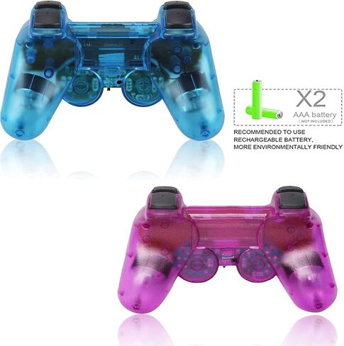 Wireless Controller for PS2,Built-in Dual Vibration 2.4G Gamepad Joystick Compatible for PS2 Controller (Clear Blue) in Saudi Arabia