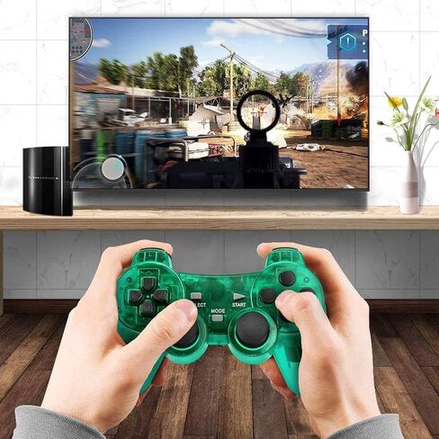 Wireless Controller for PS2,Built-in Dual Vibration 2.4G Gamepad Joystick Compatible for PS2 Controller (Clear Blue) in Saudi Arabia