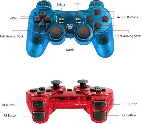 Wireless Controller for PS2,Built-in Dual Vibration 2.4G Gamepad Joystick Compatible for PS2 Controller (Clear Blue) in Saudi Arabia