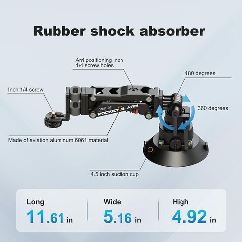 Came-TV Camera Suction Mount Suction, Multifunctional Shock Absorber Arm Video Stabilizer for Pocket 2, Pocket 3, OSMO, Cup Camera Mount, 1/4" Mounting Holes Car Mount & for 360 Action Camera in Saudi Arabia