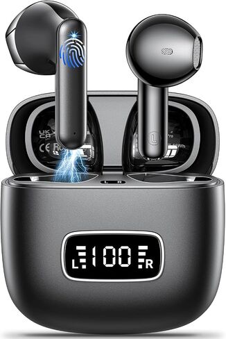 Wireless Earbuds Headphones Bluetooth 5.3 with 4 ENC Noise Cancelling Mic Ear Buds Hi-Fi Stereo LED Screen IPX6 Waterproof Touch Control Mini Ear Buds Wireless Earbuds for iPhone Android Grey in Saudi Arabia