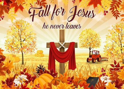 10x8FT Fall for Jesus Backdrop Fall Festival Party Backdrop Autumn Thanksgiving Backdrop Fall Church Decoration Banner F211 in Saudi Arabia