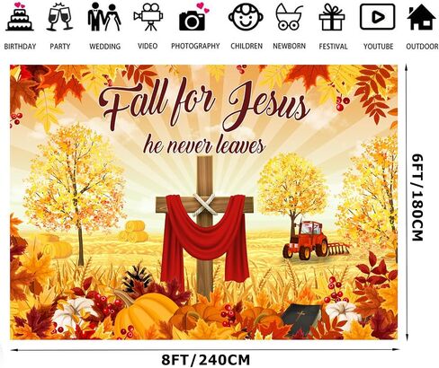 10x8FT Fall for Jesus Backdrop Fall Festival Party Backdrop Autumn Thanksgiving Backdrop Fall Church Decoration Banner F211 in Saudi Arabia