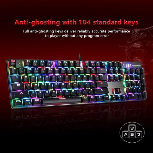 MOTOSPEED CK104 RGB LED Backlit Wired Mechanical Gaming Keyboard, 104 Keys Hot-Swap Mechanical Keyboard w/Aluminum Base, Upgraded Socket and Noise Absorbing Foams, Soft Tactile Red Switch ﻿ in Kuwait