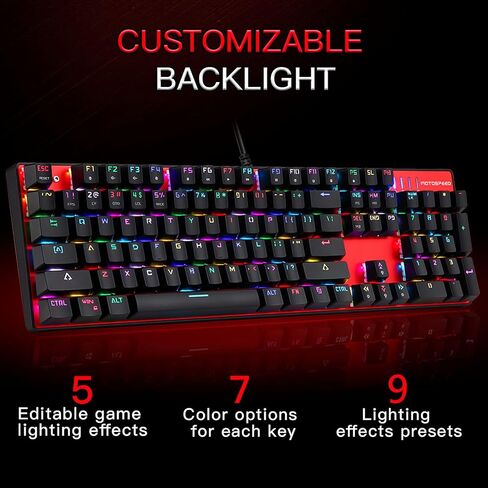 MOTOSPEED CK104 RGB LED Backlit Wired Mechanical Gaming Keyboard, 104 Keys Hot-Swap Mechanical Keyboard w/Aluminum Base, Upgraded Socket and Noise Absorbing Foams, Soft Tactile Red Switch ﻿ in Kuwait