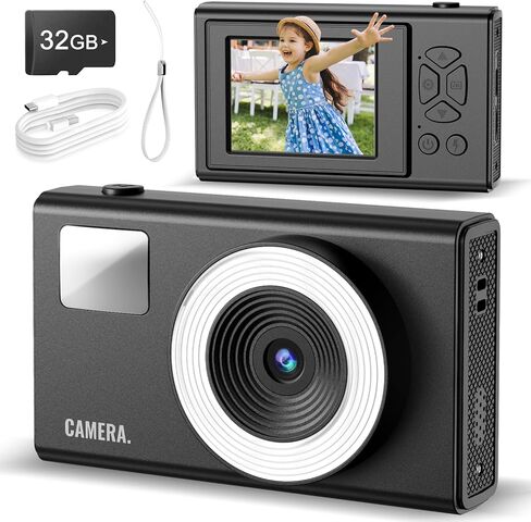 Digital Camera, UHD 4K Kids Camera, 48MP 16x Digital Zoom Point and Shoot Camera, Auto Focus, 3-Speed Fill Light, Anti-Shake Compact Small Camera for Teen Adult Beginner(Black) in Saudi Arabia