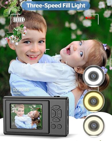 Digital Camera, UHD 4K Kids Camera, 48MP 16x Digital Zoom Point and Shoot Camera, Auto Focus, 3-Speed Fill Light, Anti-Shake Compact Small Camera for Teen Adult Beginner(Black) in Saudi Arabia