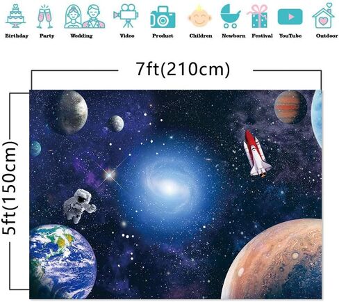 7x5 FT Space Astronaut Photo Backdrop Cosmic Galaxy Stars Newborn Gift Photography Background Children Birthday Party Cake Table Decorative Banner in Kuwait