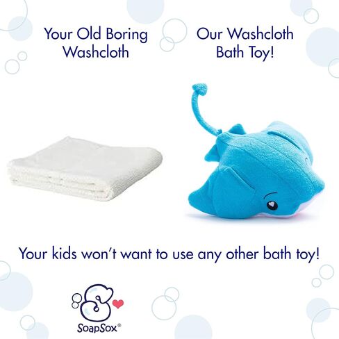 SoapSox Kids Exfoliating Bath Scrub (Ray The Manta) - Soft Animal Toy Wash Cloth Sponge with Soap Pocket Insert - Fun Loofah Characters for Babies, Kids and Children in Saudi Arabia