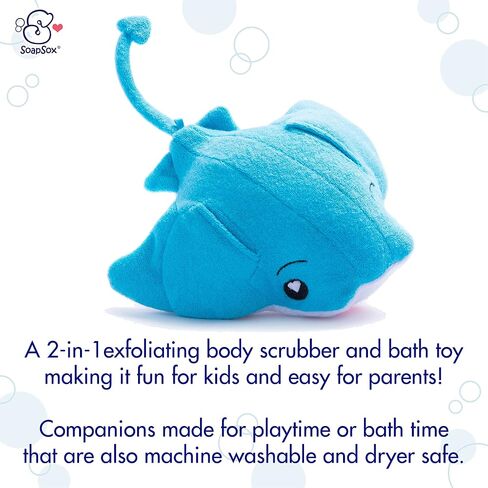 SoapSox Kids Exfoliating Bath Scrub (Ray The Manta) - Soft Animal Toy Wash Cloth Sponge with Soap Pocket Insert - Fun Loofah Characters for Babies, Kids and Children in Saudi Arabia