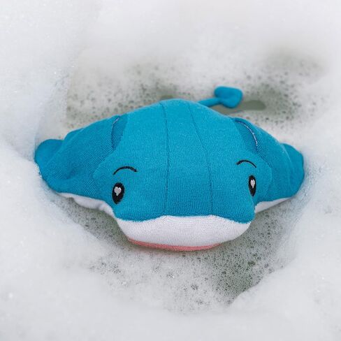 SoapSox Kids Exfoliating Bath Scrub (Ray The Manta) - Soft Animal Toy Wash Cloth Sponge with Soap Pocket Insert - Fun Loofah Characters for Babies, Kids and Children in Saudi Arabia