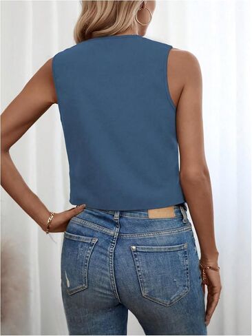 GORGLITTER Women's Sleeveless Blazers Vest Color Block Open Front Button Up Cardigan Short Blazer Jacket in Kuwait