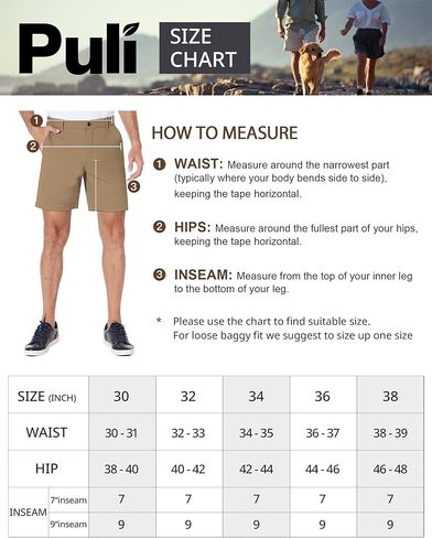 PULI Men's Golf Shorts Dress Flat Front Hybrid 7 Inch Stretch Lightweight Quick Dry Chino Casual with Pockets in Kuwait