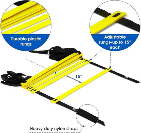 Yes4All Speed Training Equipment Set: 15ft Agility Ladder, Resistance Parachute, 5 Agility Hurdles, 12 Disc Cones with Carry Bag/Strap in Kuwait