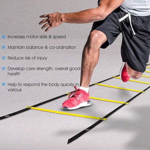 Yes4All Speed Training Equipment Set: 15ft Agility Ladder, Resistance Parachute, 5 Agility Hurdles, 12 Disc Cones with Carry Bag/Strap in Kuwait
