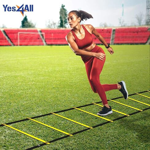 Yes4All Speed Training Equipment Set: 15ft Agility Ladder, Resistance Parachute, 5 Agility Hurdles, 12 Disc Cones with Carry Bag/Strap in Kuwait