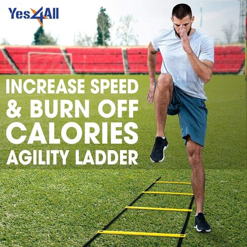 Yes4All Speed Training Equipment Set: 15ft Agility Ladder, Resistance Parachute, 5 Agility Hurdles, 12 Disc Cones with Carry Bag/Strap in Kuwait