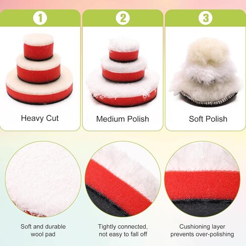 وسادة تلميع 50 قطعة من وسادات التلميع ذات الحجم المختلط لمجموعة تلميع السيارة مع دعامة خيط 5/8-11، ومحولات و6 قطع من وسادات التلميع التفصيلية، مرفق ملمع عازل للحفر للتلميع وإزالة الشعر بالشمع in Kuwait