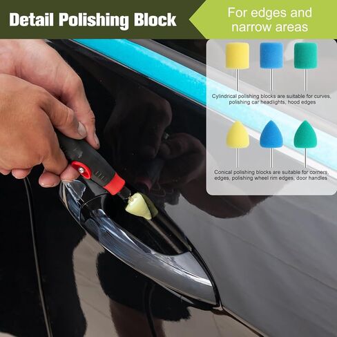 وسادة تلميع 50 قطعة من وسادات التلميع ذات الحجم المختلط لمجموعة تلميع السيارة مع دعامة خيط 5/8-11، ومحولات و6 قطع من وسادات التلميع التفصيلية، مرفق ملمع عازل للحفر للتلميع وإزالة الشعر بالشمع in Kuwait