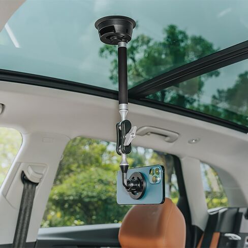 FiTSTILL Extended Car Suction Cup Bracket Compatible for Phone IPad Go Pro Hero Max DJI Osmo Pocket Action,with Magnetic Fixed Base 1/4"-20 Standard Thread Adapter,Double Ball Head Mechanism in Saudi Arabia