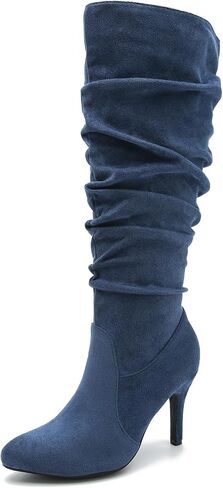 LIURUIJIA Womens Pointed Toe Slouchy Knee High Boots Wide Calf Side Zip Stiletto High Heel Fashion Fall Boots in Saudi Arabia